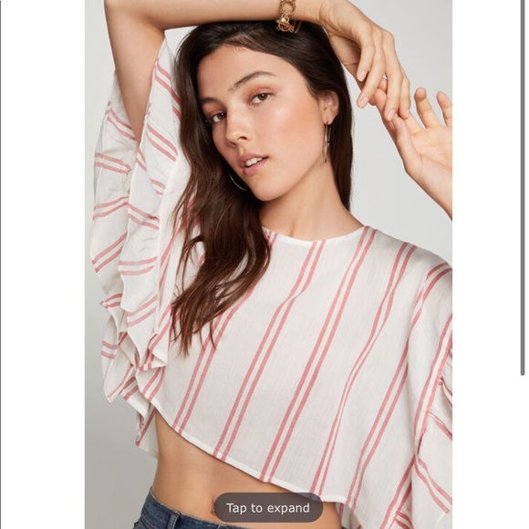 NEW BCBGeneration Ruffle Sleeve Striped Top - Picture 2 of 8